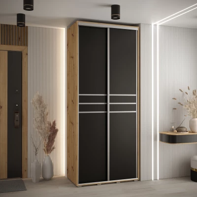 ASIRI 10 gardróbszekrény - 120/60 cm, artisan tölgy / fekete / ezüst