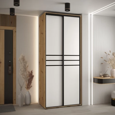 ASIRI 10 gardróbszekrény - 120/60 cm, artisan tölgy / fehér / fekete