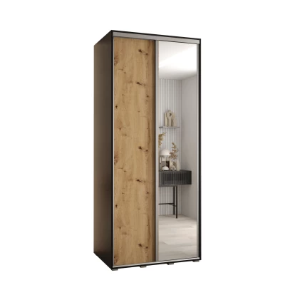 ASIRI 3 gardróbszekrény - 100/60 cm, fekete / artisan tölgy / ezüst