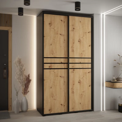 ASIRI 10 gardróbszekrény - 140/60 cm, fekete / artisan tölgy / fekete