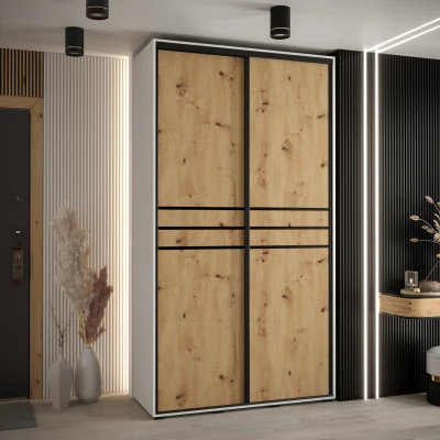 ASIRI 10 gardróbszekrény - 140/60 cm, fehér artisan tölgy / fekete