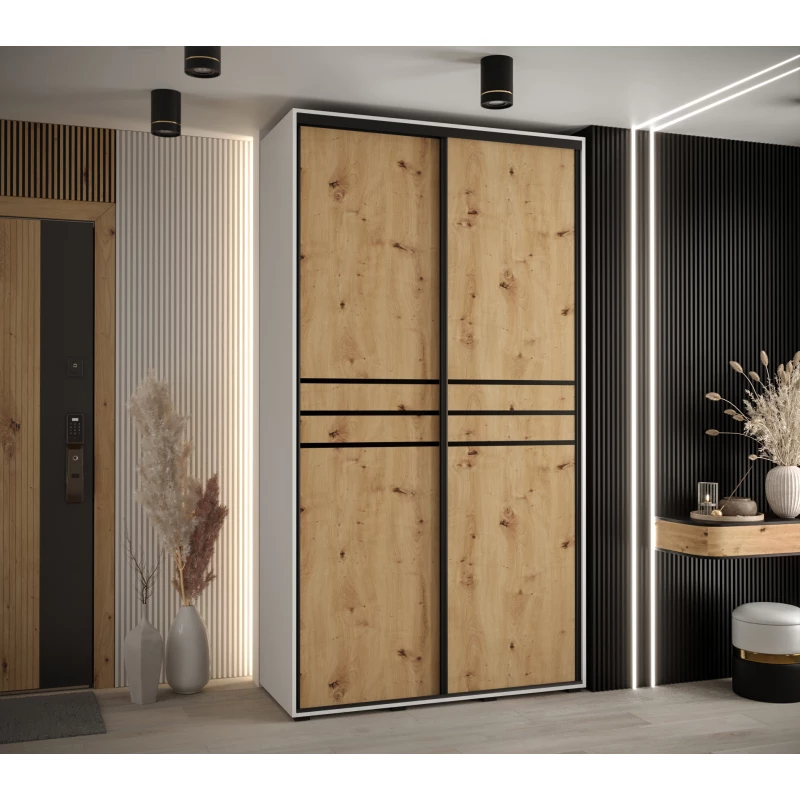 ASIRI 10 gardróbszekrény - 140/60 cm, fehér artisan tölgy / fekete