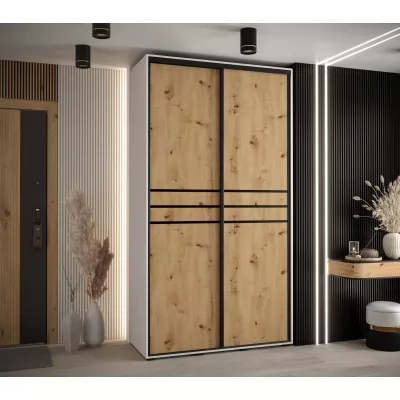 ASIRI 10 gardróbszekrény - 140/60 cm, fehér artisan tölgy / fekete