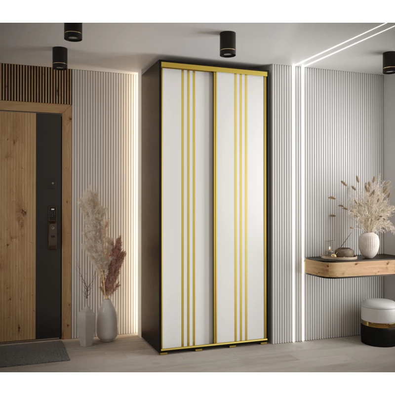 ASIRI 6 gardróbszekrény - 100/45 cm, fekete / fehér / arany