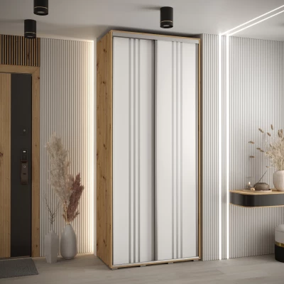 ASIRI 6 gardróbszekrény - 120/60 cm, artisan tölgy / fehér / ezüst