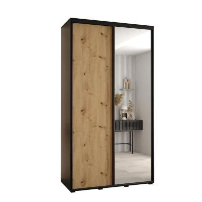 ASIRI 3 gardróbszekrény - 130/45 cm, fekete / artisan tölgy / fekete