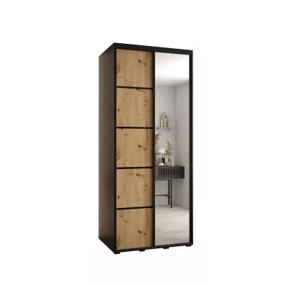 ASIRI 5 gardróbszekrény - 100/60 cm, fekete / artisan tölgy / fekete
