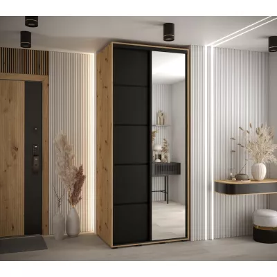ASIRI 5 gardróbszekrény - 120/60 cm, artisan tölgy / fekete / fekete