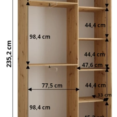 ASIRI 5 gardróbszekrény - 130/45 cm, artisan tölgy / fekete / fekete