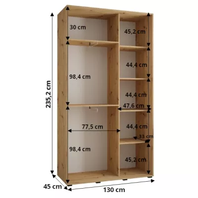 ASIRI 5 gardróbszekrény - 130/45 cm, artisan tölgy / fekete / fekete