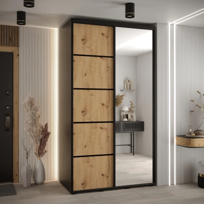 ASIRI 5 gardróbszekrény - 140/60 cm, fekete / artisan tölgy / fekete
