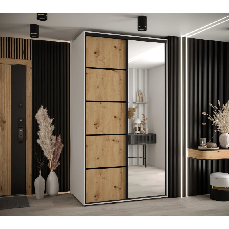 ASIRI 5 gardróbszekrény - 140/60 cm, fehér artisan tölgy / fekete