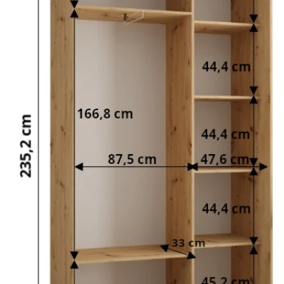 ASIRI 5 gardróbszekrény - 140/45 cm, artisan tölgy / fekete / ezüst