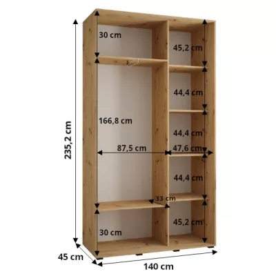ASIRI 5 gardróbszekrény - 140/45 cm, artisan tölgy / fekete / ezüst