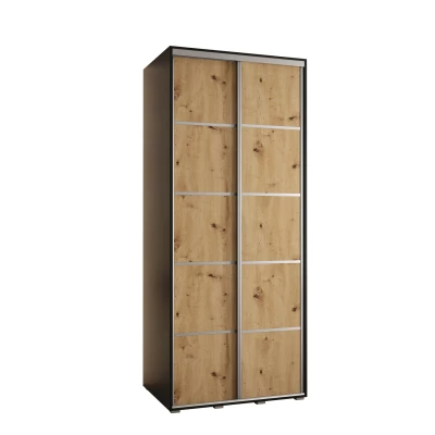 ASIRI 4 gardróbszekrény - 100/60 cm, fekete / artisan tölgy / ezüst
