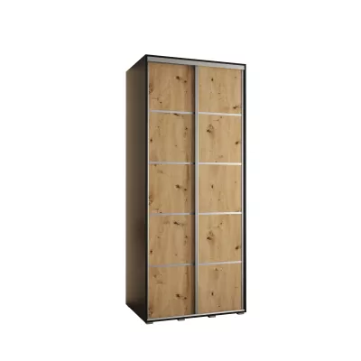 ASIRI 4 gardróbszekrény - 100/60 cm, fekete / artisan tölgy / ezüst