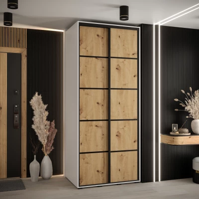 ASIRI 4 gardróbszekrény - 120/60 cm, fehér artisan tölgy / fekete