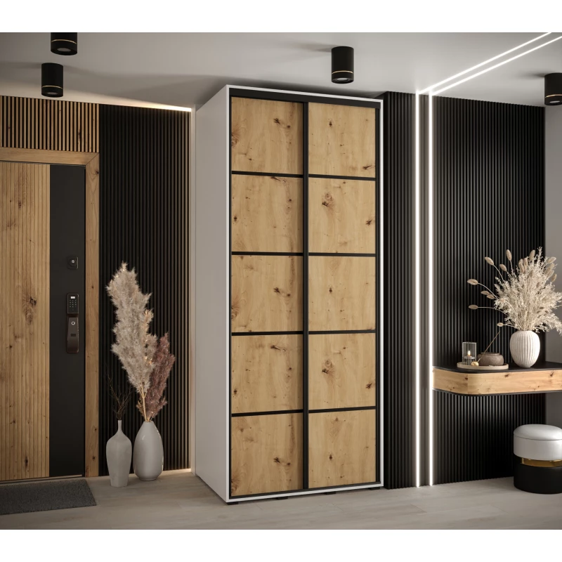 ASIRI 4 gardróbszekrény - 120/60 cm, fehér artisan tölgy / fekete