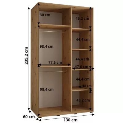 ASIRI 8 gardróbszekrény - 130/60 cm, fekete / artisan tölgy / ezüst