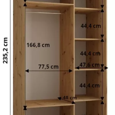 ASIRI 1 gardróbszekrény - 130/60 cm, fekete / artisan tölgy / ezüst