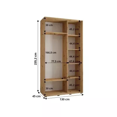ASIRI 13 gardróbszekrény - 130/45 cm, fehér / artisan tölgy / fekete