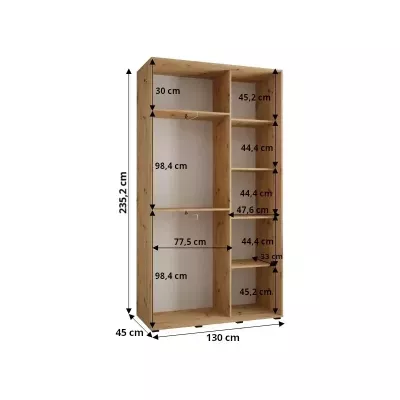 ASIRI 13 gardróbszekrény - 130/45 cm, fehér / artisan tölgy / fekete