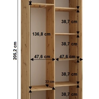 YVONA 1 gardróbszekrény - 100/45 cm, artisan tölgy / ezüst