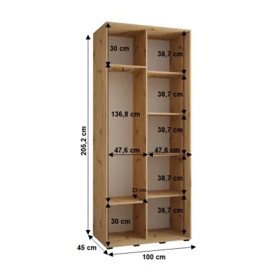 YVONA 1 gardróbszekrény - 100/45 cm, fehér / arany