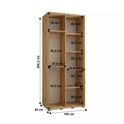 YVONA 1 gardróbszekrény - 100/45 cm, fehér / artisan tölgy / ezüst