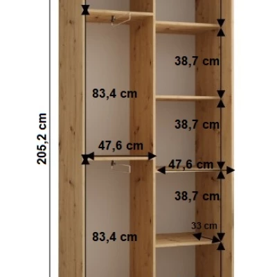 YVONA 1 gardróbszekrény - 100/45 cm, fehér / fekete / fekete