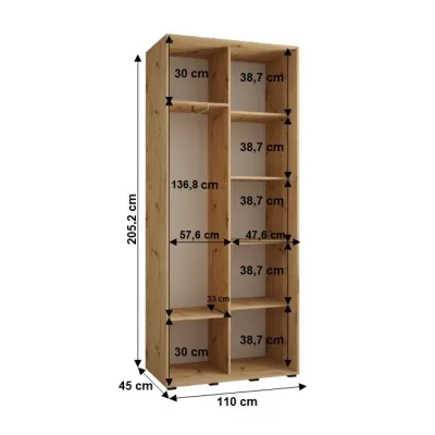 YVONA 1 gardróbszekrény - 110/45 cm, fekete / fehér / arany