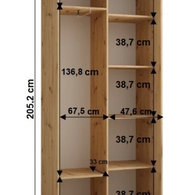 YVONA 1 gardróbszekrény - 120/45 cm, artisan tölgy / fekete / ezüst