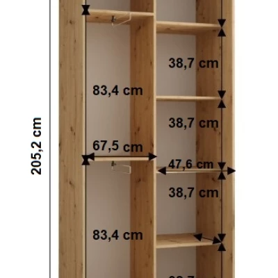 YVONA 1 gardróbszekrény - 120/45 cm, fekete / artisan tölgy / ezüst