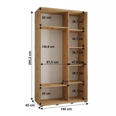 YVONA 1 gardróbszekrény - 140/45 cm, artisan tölgy / fehér / fekete