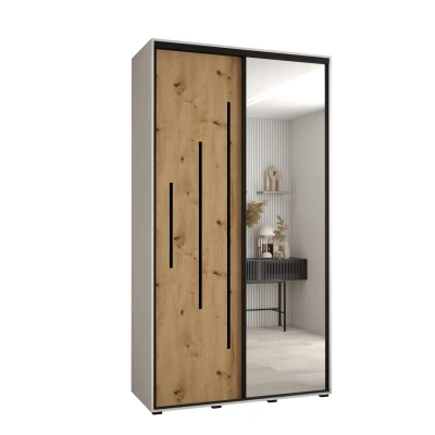 YVONA 13 gardróbszekrény - 140/45 cm, fehér / artisan tölgy / fekete