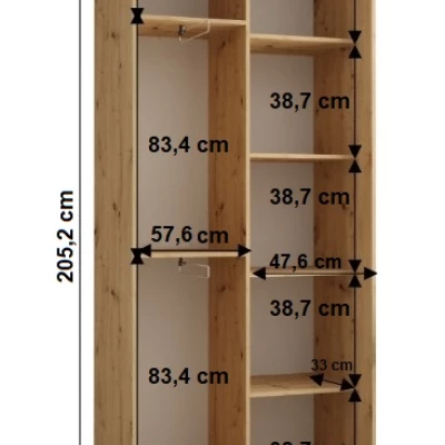 YVONA 13 gardróbszekrény - 110/45 cm, artisan tölgy / fehér / ezüst