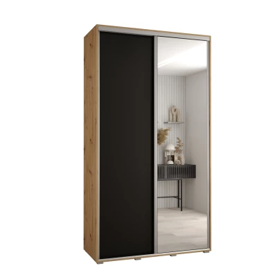YVONA 3 gardróbszekrény - 130/45 cm, artisan tölgy / fekete / ezüst