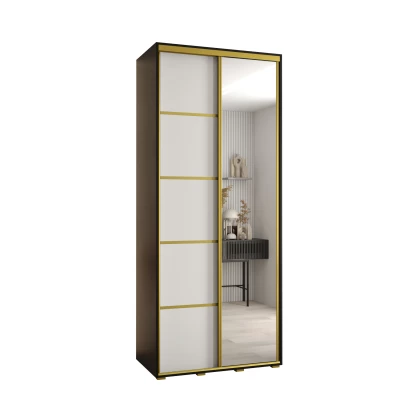 YVONA 5 gardróbszekrény - 100/45 cm, fekete / fehér / arany