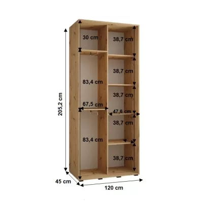YVONA 5 gardróbszekrény - 120/45 cm, artisan tölgy / fekete