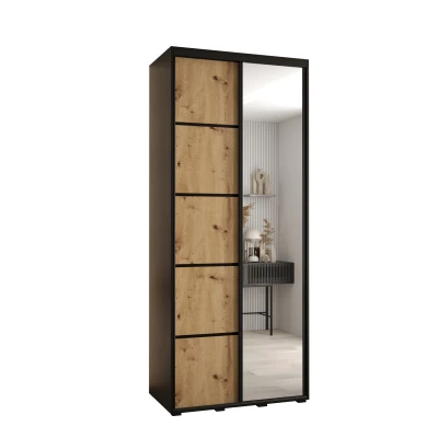 YVONA 5 gardróbszekrény - 120/45 cm, fekete / artisan tölgy / fekete
