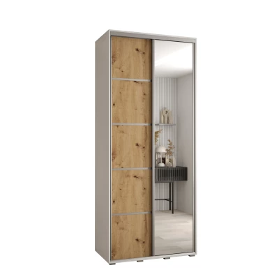 YVONA 5 gardróbszekrény - 120/45 cm, fehér / artisan tölgy / ezüst