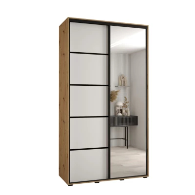 YVONA 5 gardróbszekrény - 130/45 cm, artisan tölgy / fehér / fekete