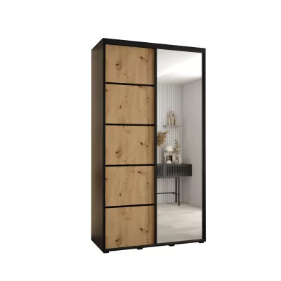 YVONA 5 gardróbszekrény - 140/45 cm, fekete / artisan tölgy / fekete