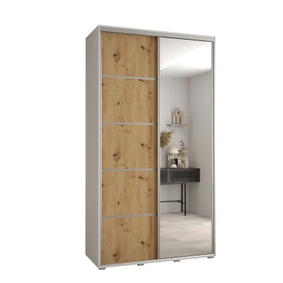 YVONA 5 gardróbszekrény - 140/45 cm, fehér / artisan tölgy / ezüst