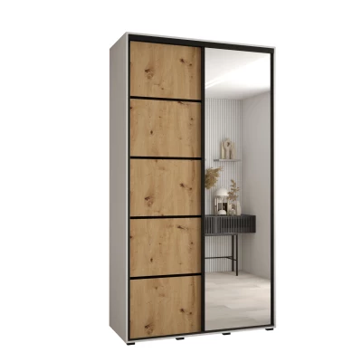 YVONA 5 gardróbszekrény - 140/45 cm, fehér / artisan tölgy / fekete