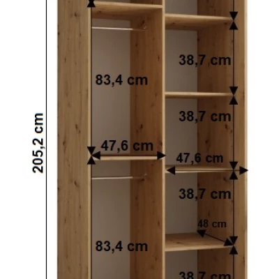 YVONA 1 gardróbszekrény - 100/60 cm, artisan tölgy / fehér / fekete