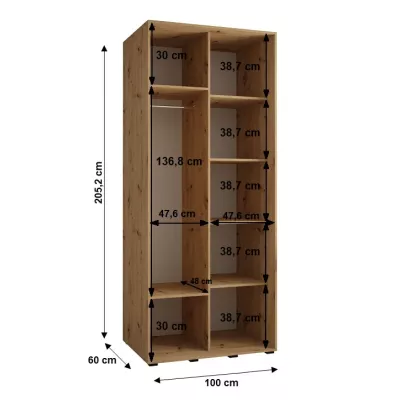 YVONA 1 gardróbszekrény - 100/60 cm, fehér / fekete / fekete