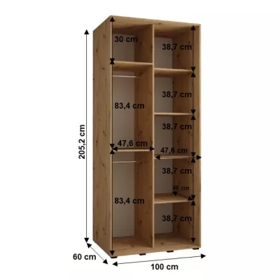 YVONA 1 gardróbszekrény - 100/60 cm, fehér / fekete / fekete