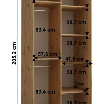 YVONA 1 gardróbszekrény - 110/60 cm, artisan tölgy / fekete / ezüst