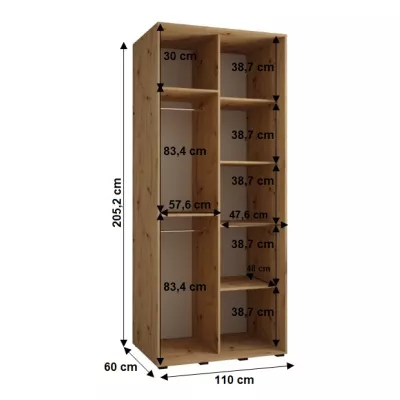 YVONA 1 gardróbszekrény - 110/60 cm, artisan tölgy / fekete / ezüst